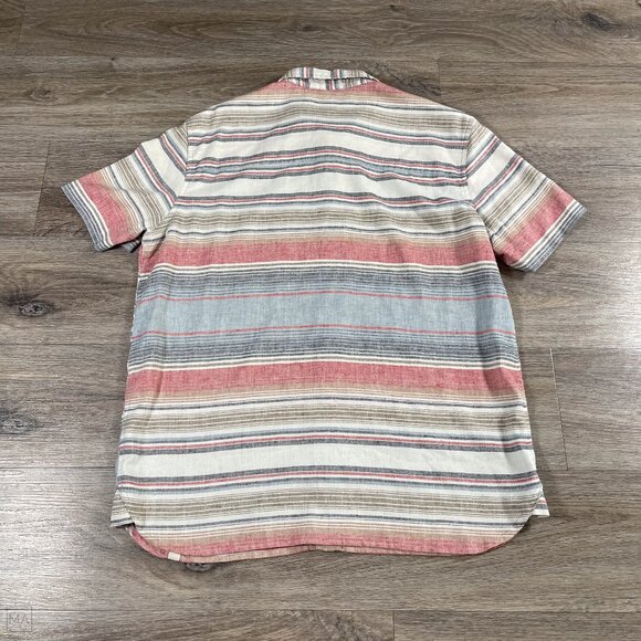 Gramicci Men's Shirt Short Sleeve Stripes Hemp Blend Size L Blue/Beige/Red - Picture 8 of 8